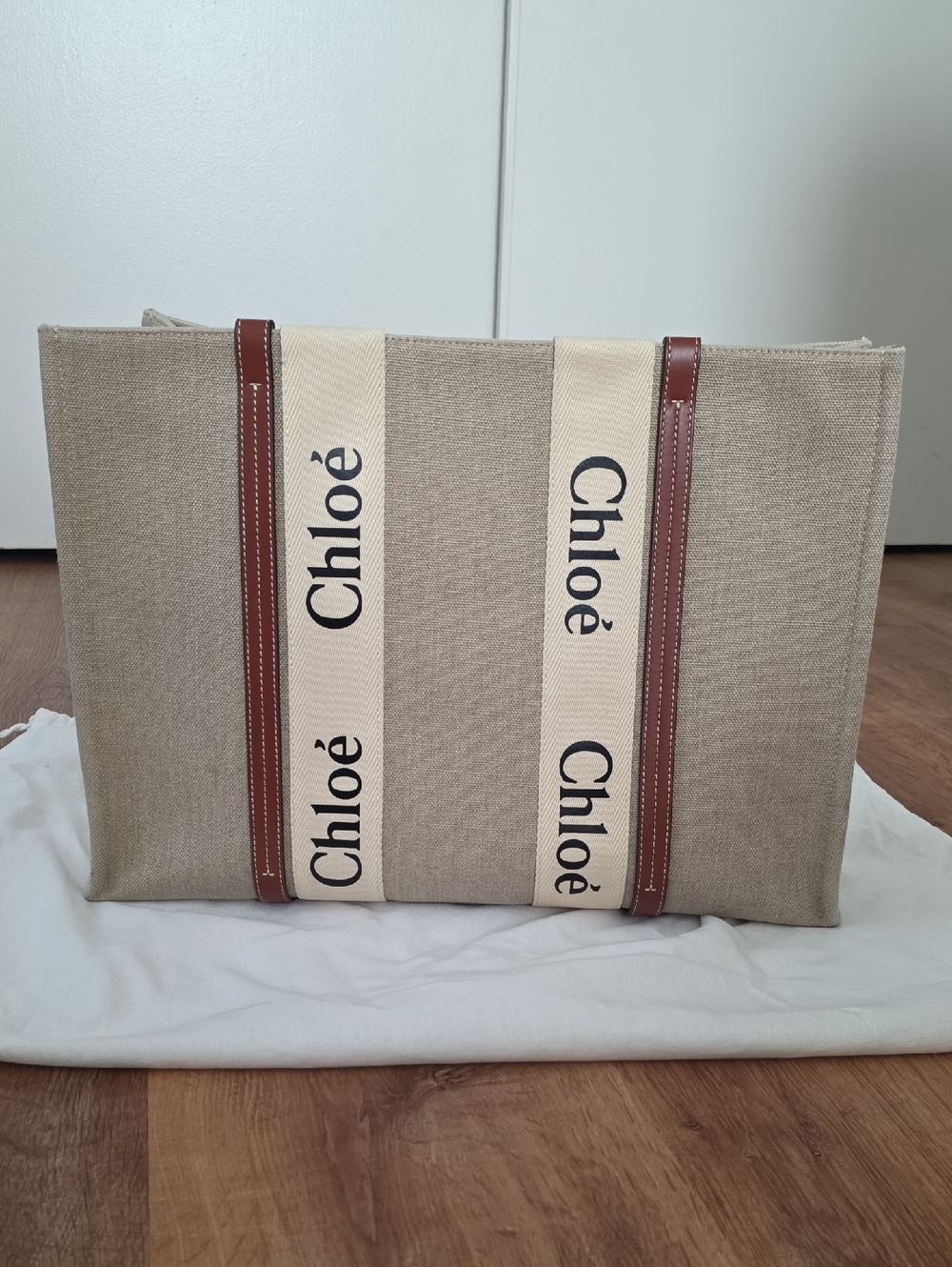 Chloé Beige Canvas Tote with Logo Straps and Brown Trim Large With Dust Bag - Picture 12 of 12